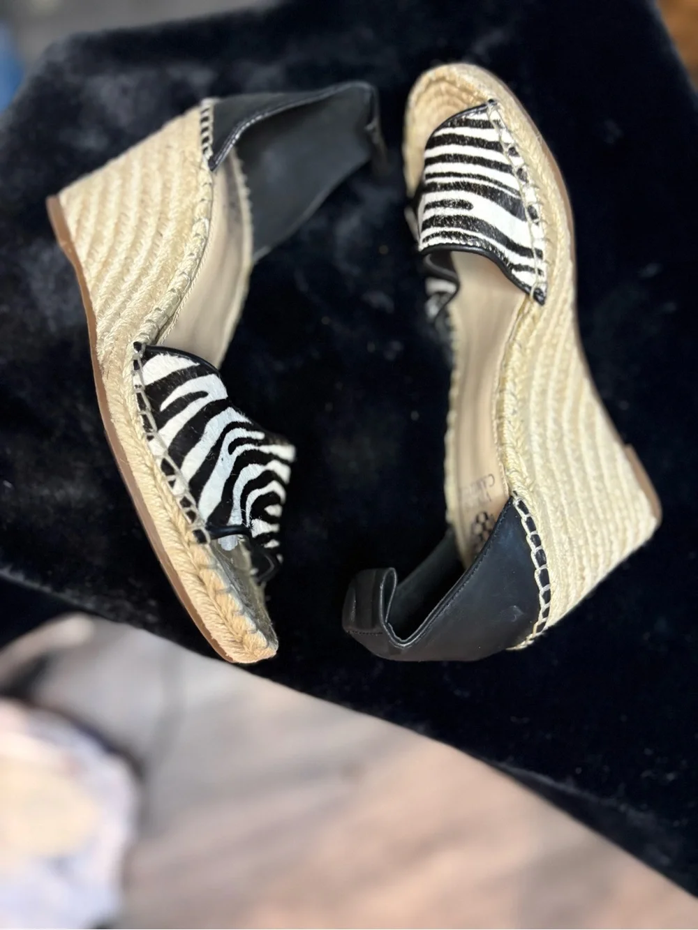 Vince Camuto Black & White Zebra Espadrille Wedge Sandals